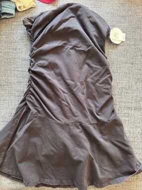 aerie Strapless Chocolate Brown Ruched Peplum Dress